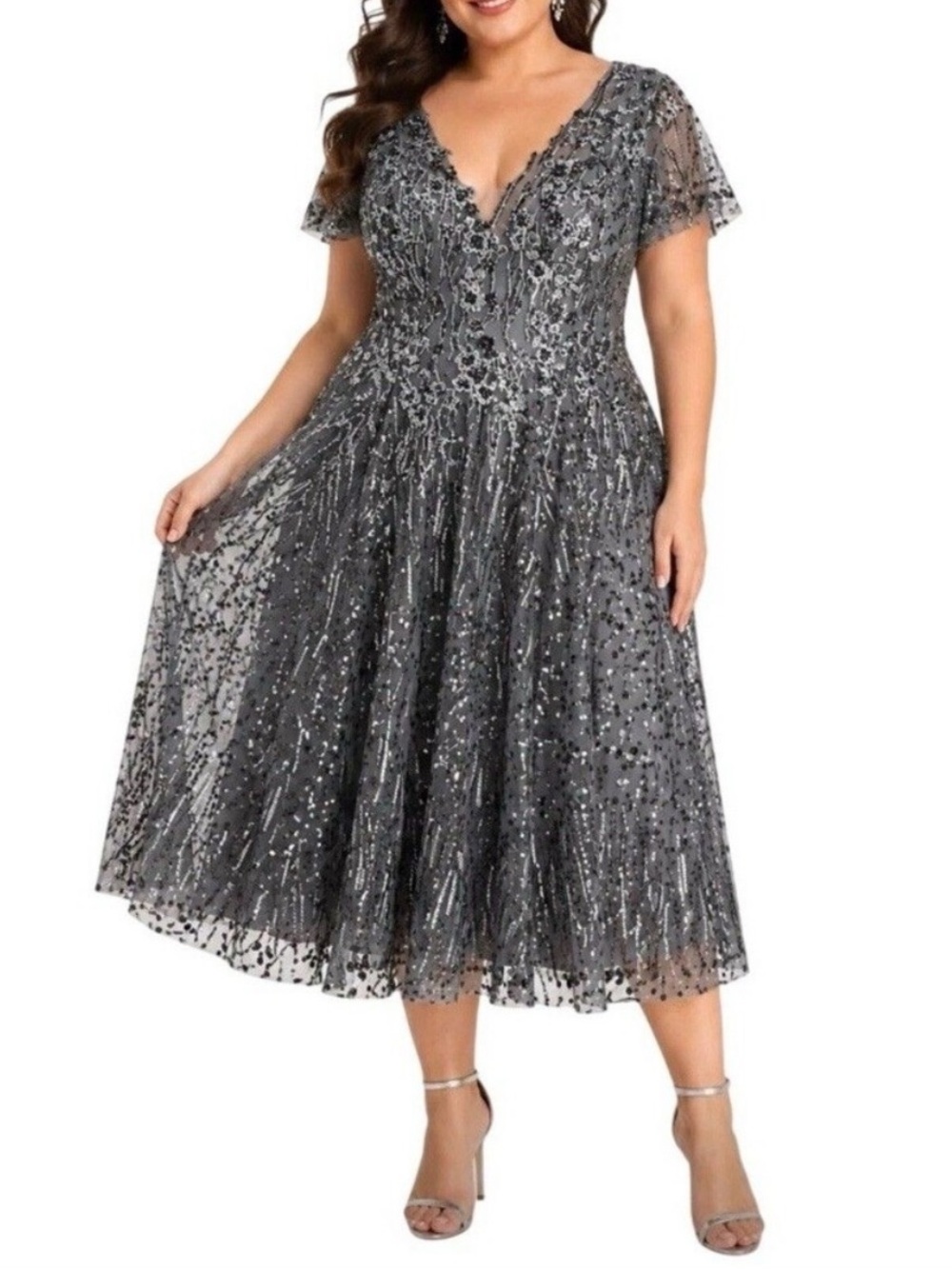 Mac Duggal 20392 Size 18‎ Silver Bead Embellished Dress New With Tag $698
